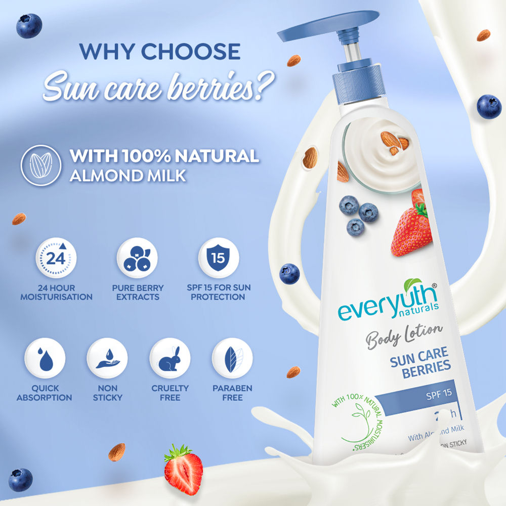 Body Lotion - Sun Care Berries with Almond Milk, SPF 15, Non Sticky