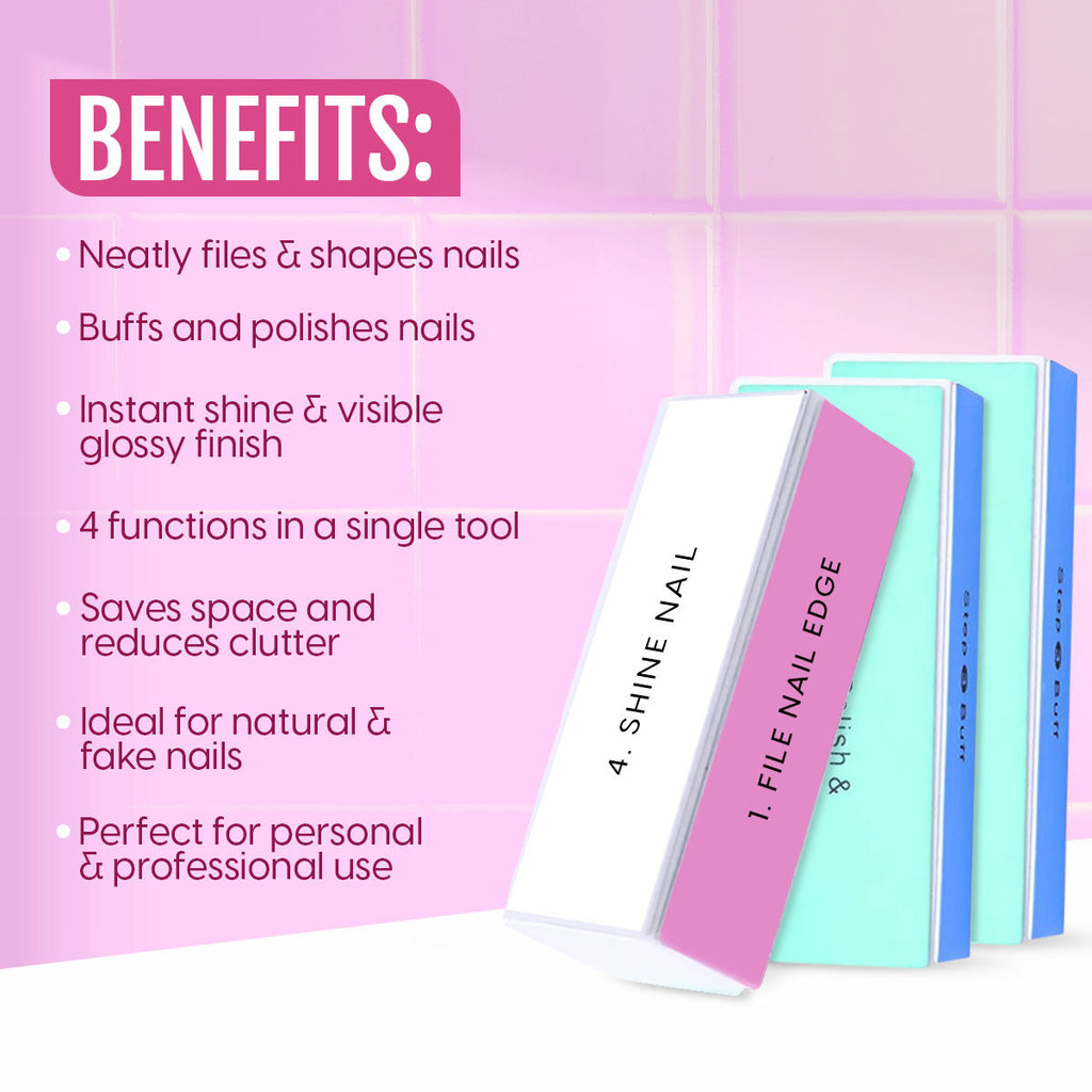 4 Way Nail Buffer Block with Filer, Shaper & Shiner for Manicure & Pedicure