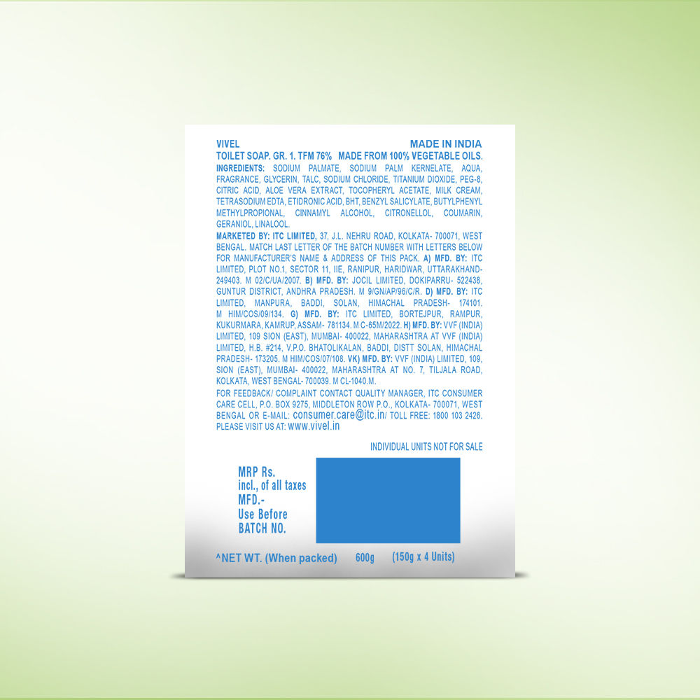 Aloe Vera Grade 1 Bathing Soap, Highest Soap Grade, 76% TFM, Vit E - 4 PCS