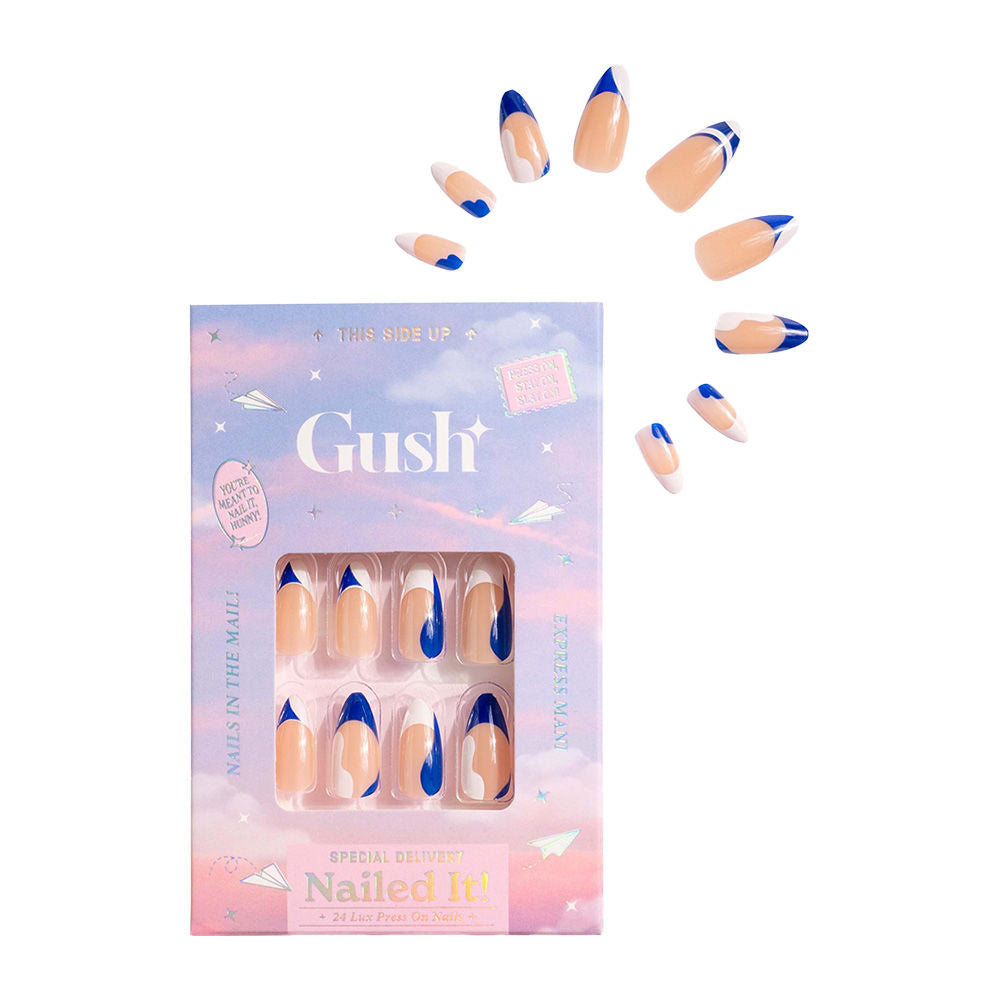 Nailed It Reusable Luxury Press On Nails (Abstract Shape) - Abstract Blue Swirls