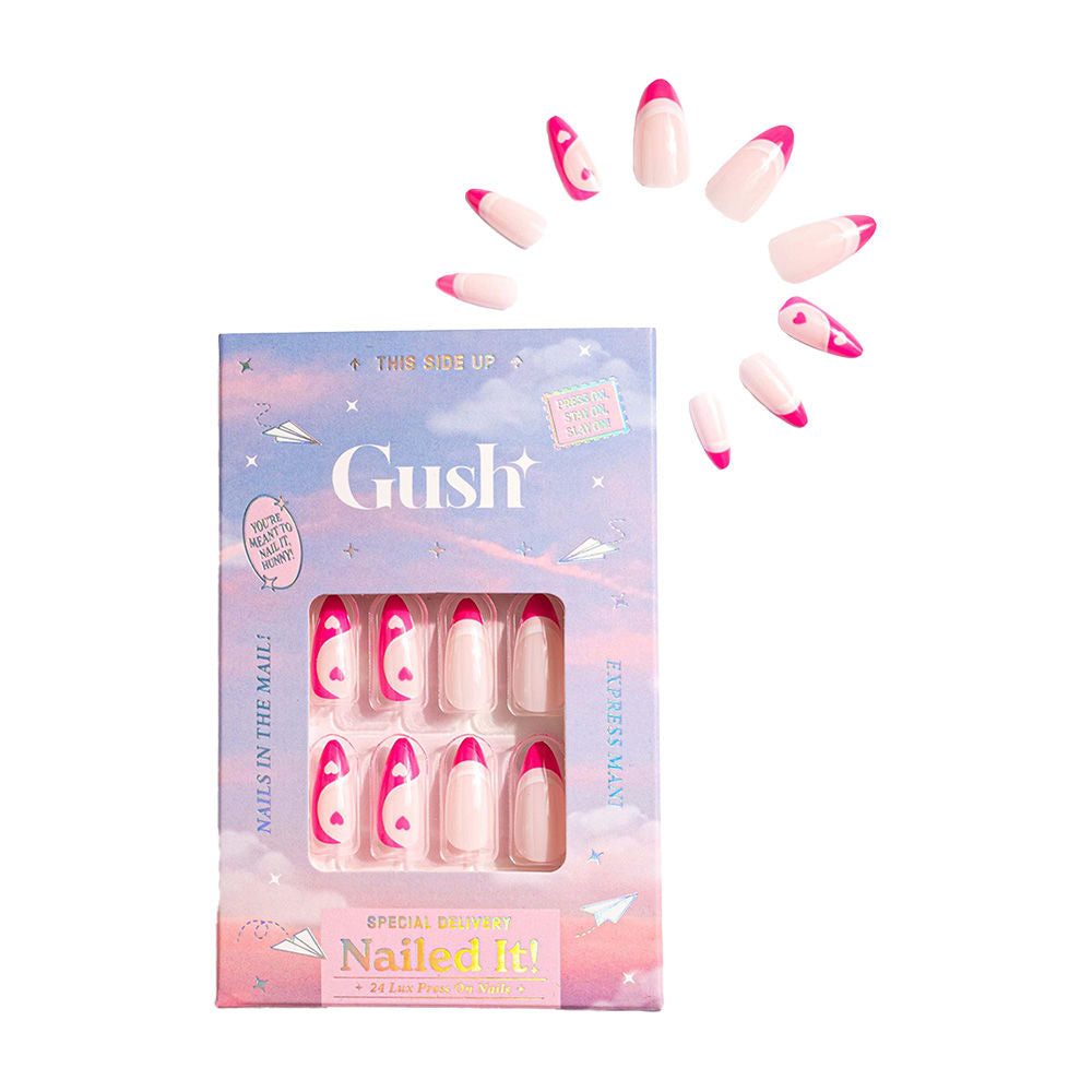 Nailed It Reusable Luxury Press On Nails (Medium To Long Almond) - Neon Pink Hearts