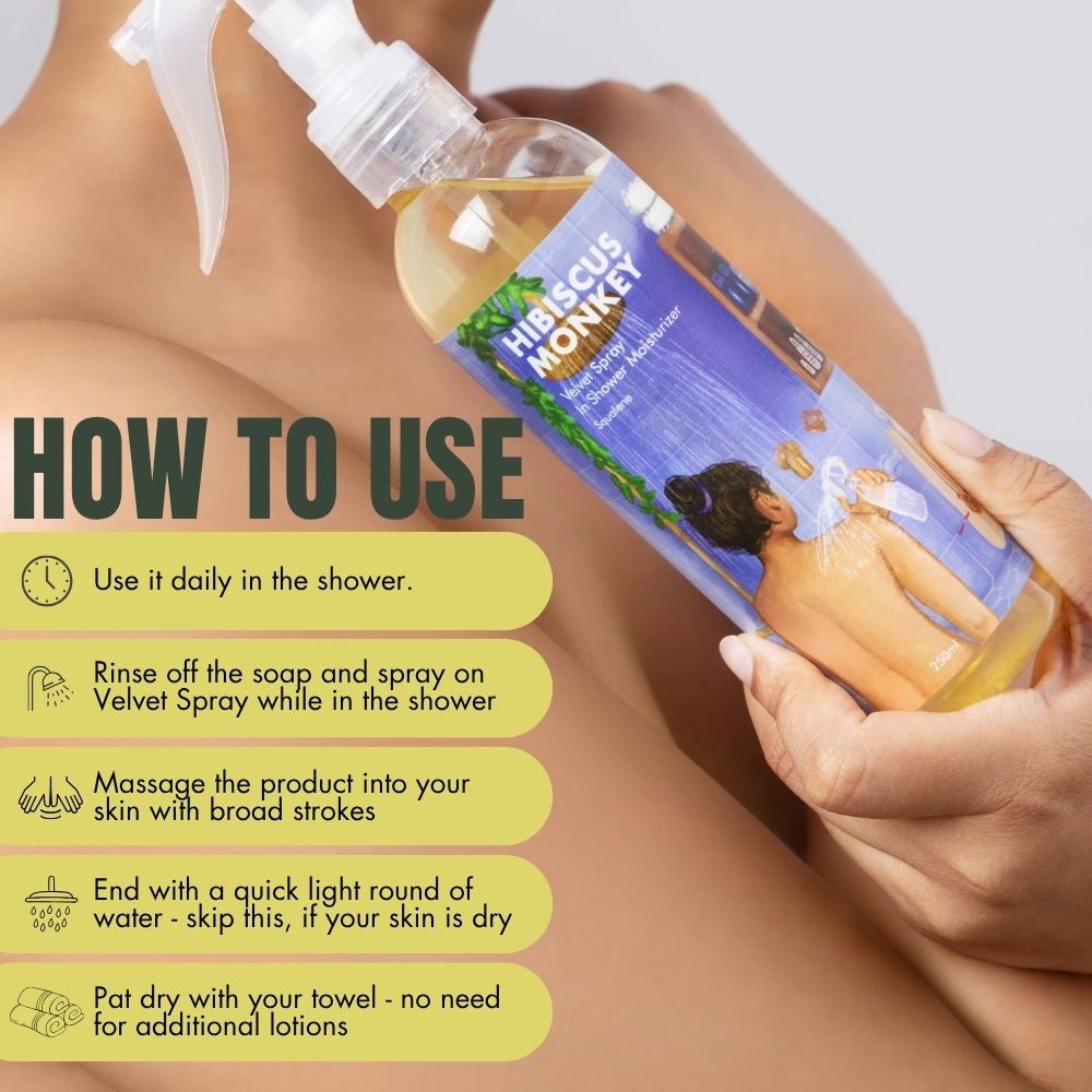 Velvet Spray Olive Squalane In-Shower Body Moisturizer, 100% Natural for Dry Skin