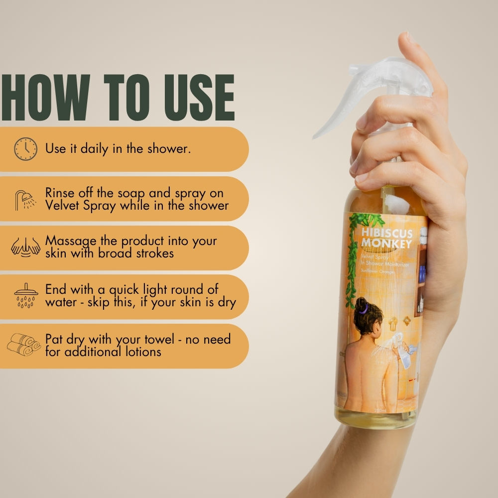 Velvet Spray Sunflower Orange In-Shower Body Moisturizer, 100% Natural for Dry Skin