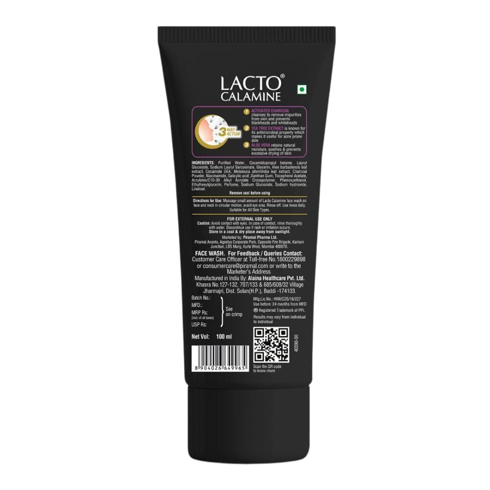 Activated Charcoal Face Wash with Aloe & Tea Tree Extract for Skin Detox