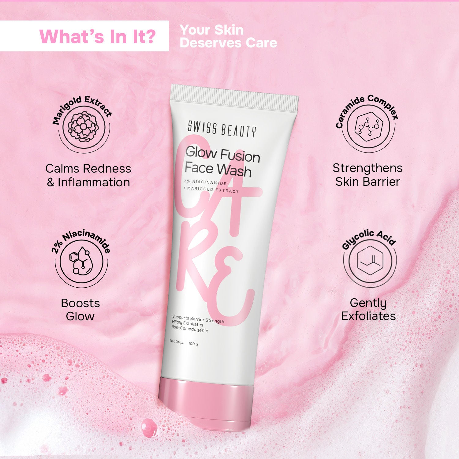 Care Glow Fusion Face Wash - 2% Niacinamide & Marigold Extract