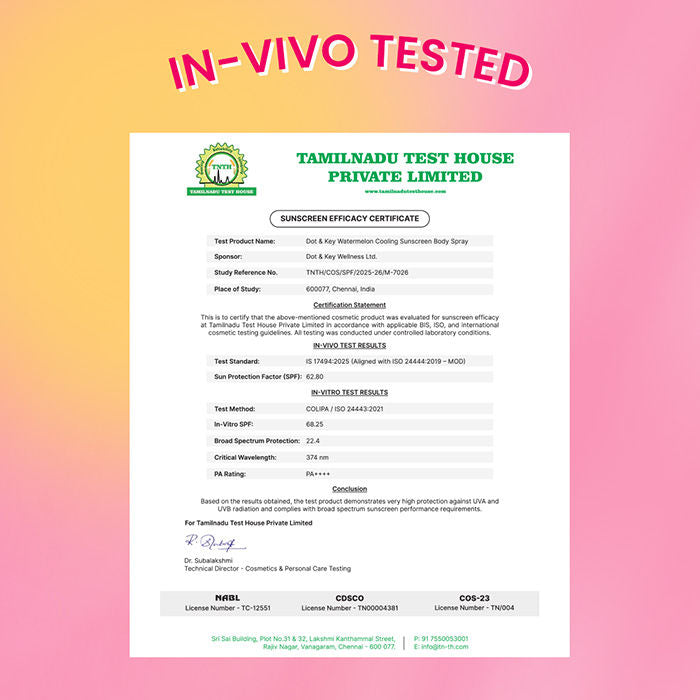 Watermelon Cooling Sunscreen Body Spray In-Vivo Tested SPF 50+ PA+++, Easy Re-application