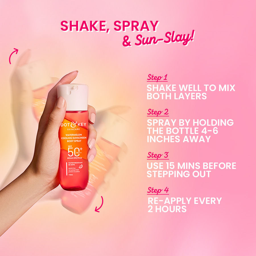 Watermelon Cooling Sunscreen Body Spray In-Vivo Tested SPF 50+ PA+++, Easy Re-application