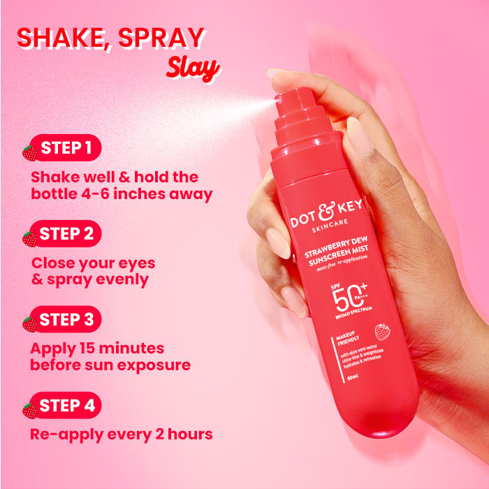 Strawberry Dew Sunscreen Mist In-Vivo Tested SPF 50+ PA+++, Mess-Free Re-application