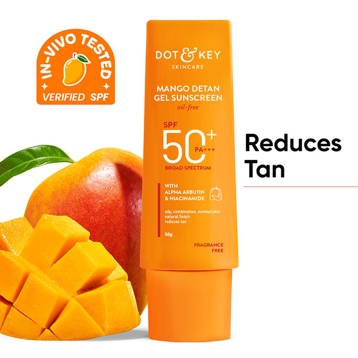 Mango Detan Gel Sunscreen In-Vivo Tested SPF 50+ PA++++, Oil-Free Formula