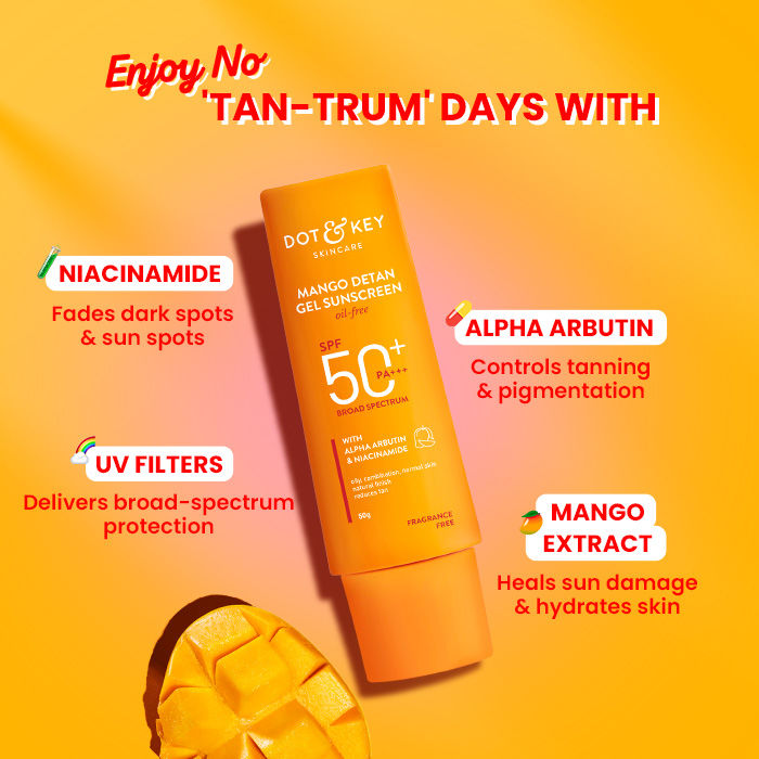 Mango Detan Gel Sunscreen In-Vivo Tested SPF 50+ PA++++, Oil-Free Formula