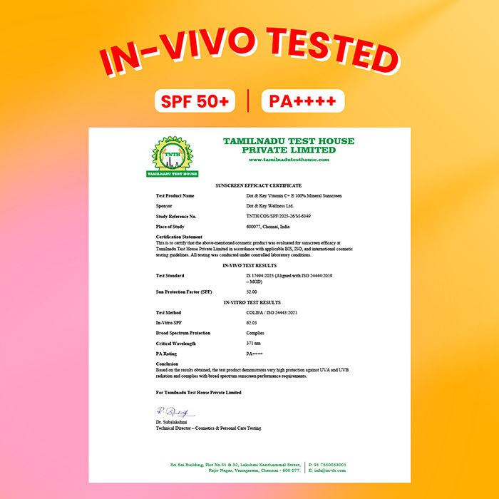 Vitamin C + E 100% Mineral Sunscreen In-Vivo Tested SPF 50+ PA++++, No White Cast