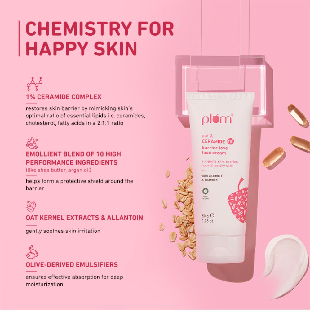 1% Ceramide Face Cream With Oat, Strengthens Skin Barrier & Nourishes
