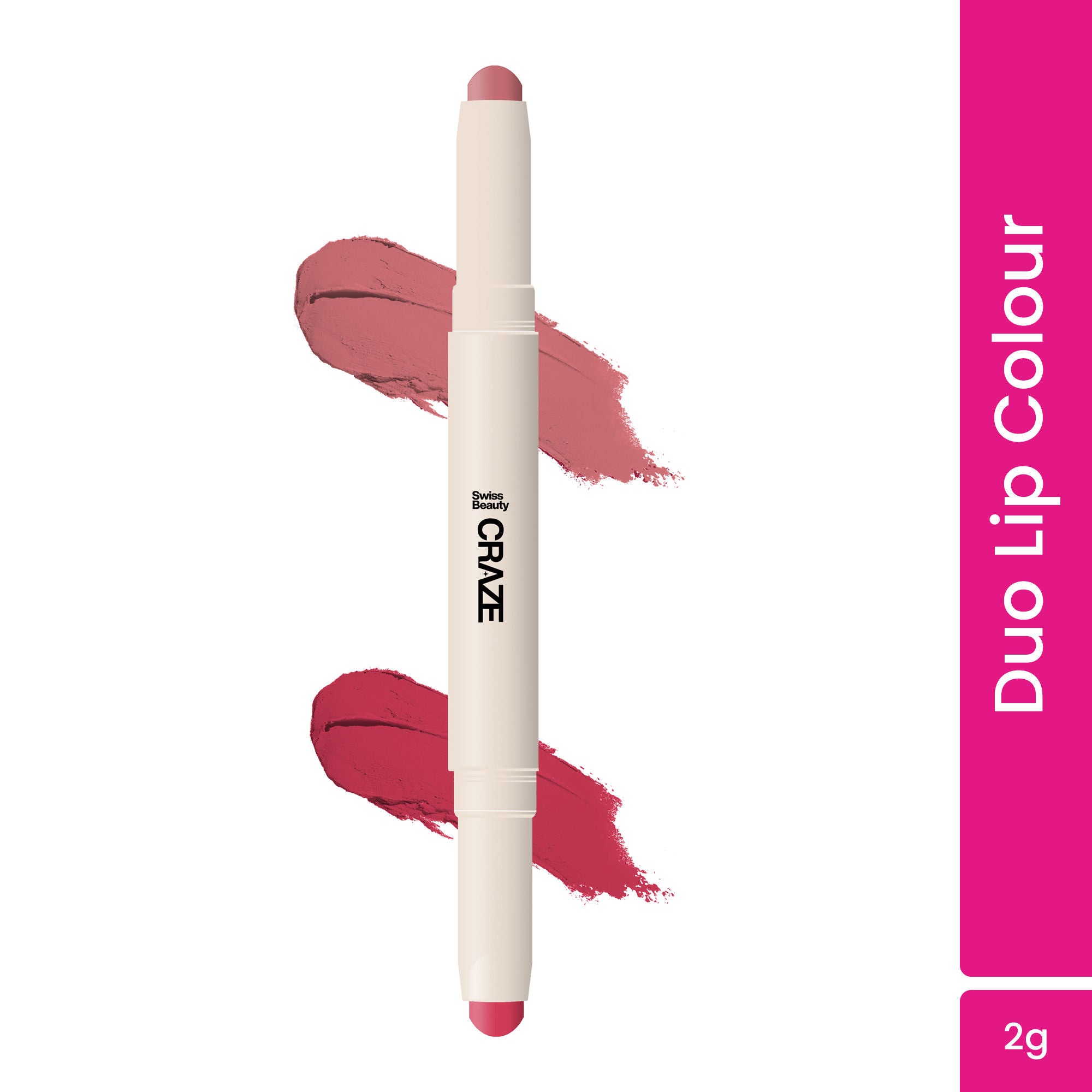 CRAZE Duo 2 In 1 Satin Matte Finish Lipstick Non-Transfer Lip Colour - 04 Terrafic Pink