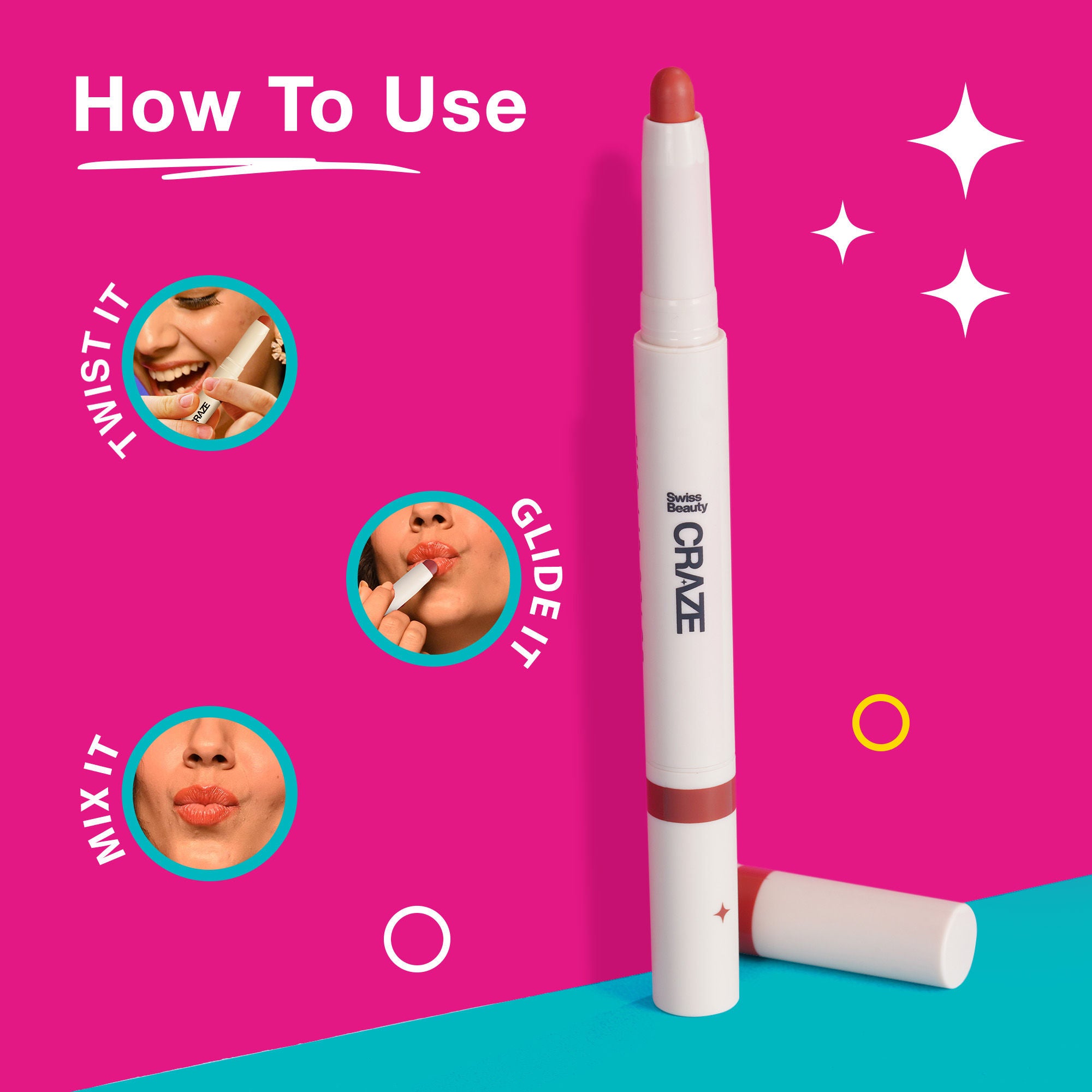 CRAZE Duo 2 In 1 Satin Matte Finish Lipstick Non-Transfer Lip Colour