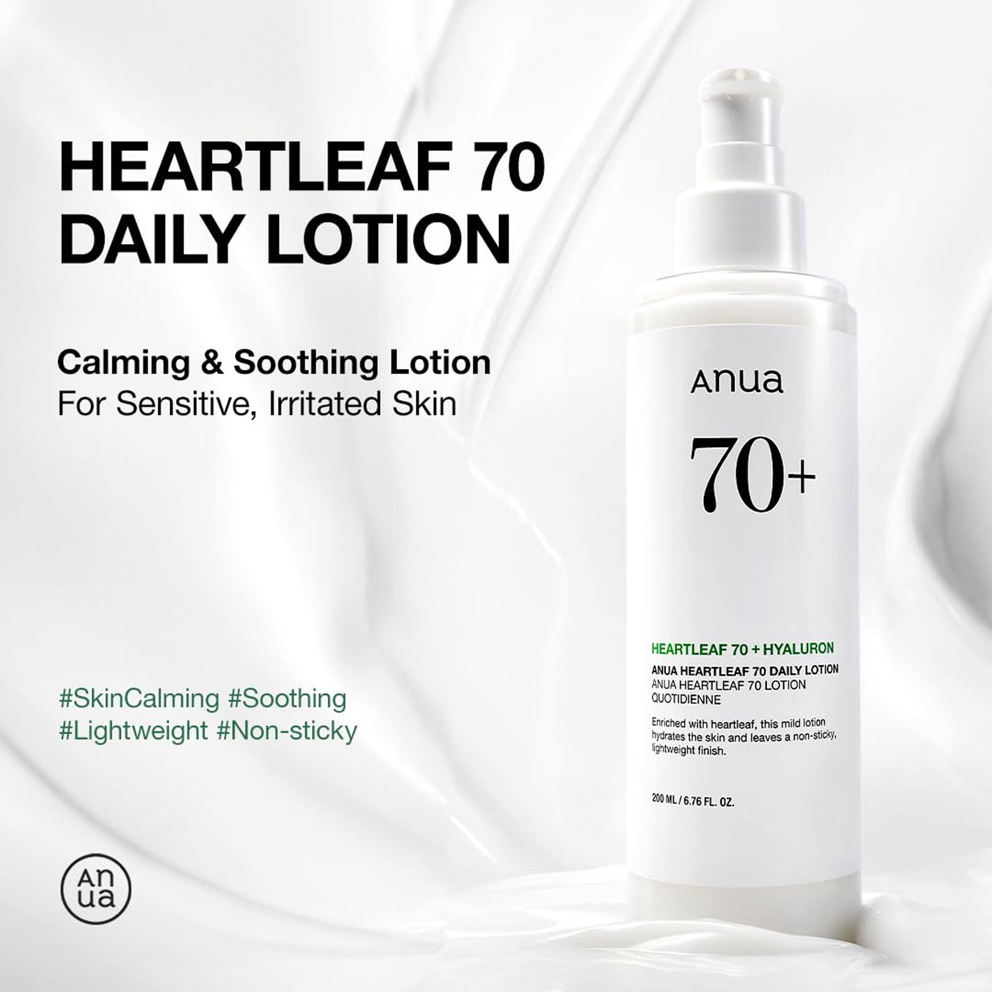 Heartleaf 70 Daily Lotion Lightweight Moisturizer with Hyaluronic Acid for Dry, Acne-Prone Skin