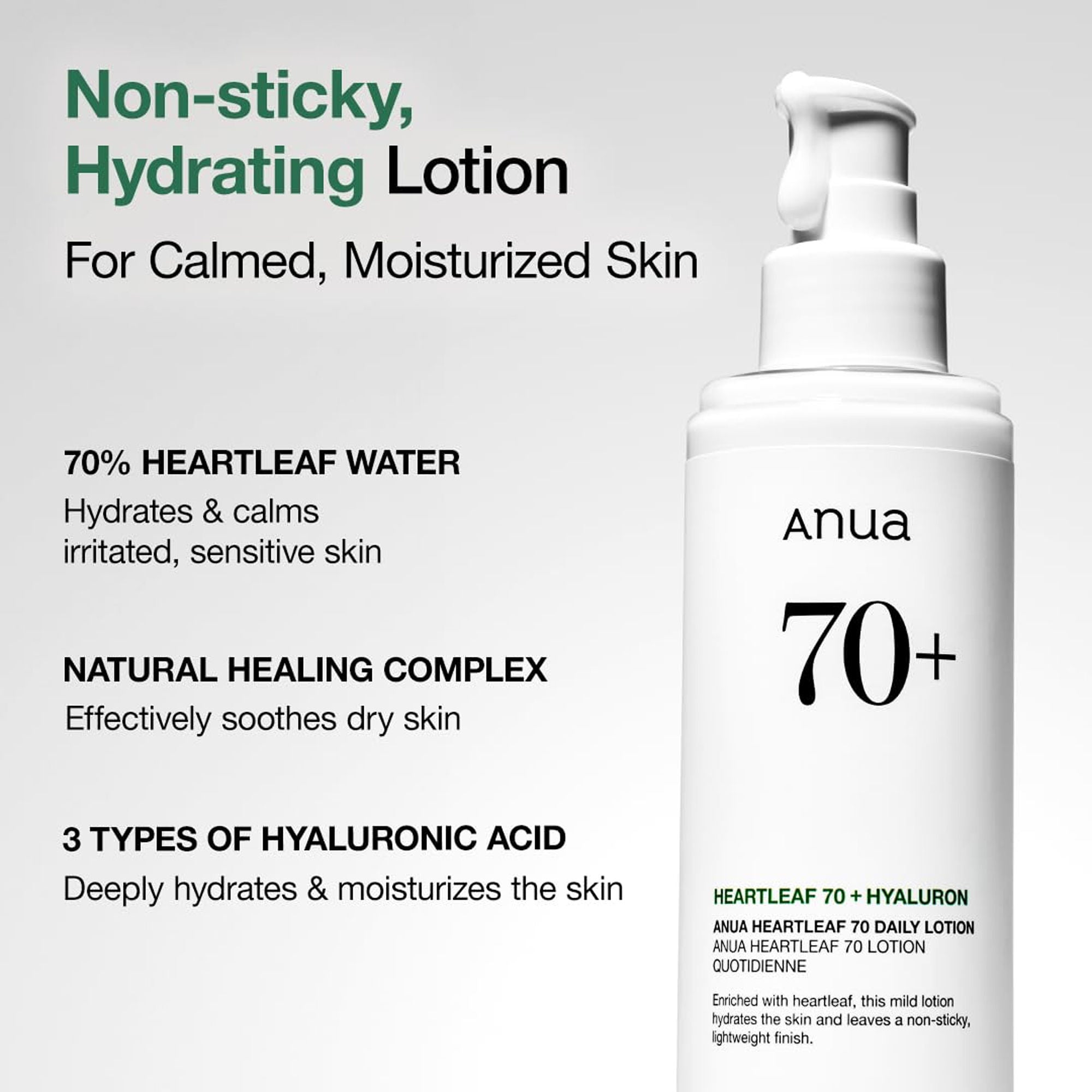 Heartleaf 70 Daily Lotion Lightweight Moisturizer with Hyaluronic Acid for Dry, Acne-Prone Skin