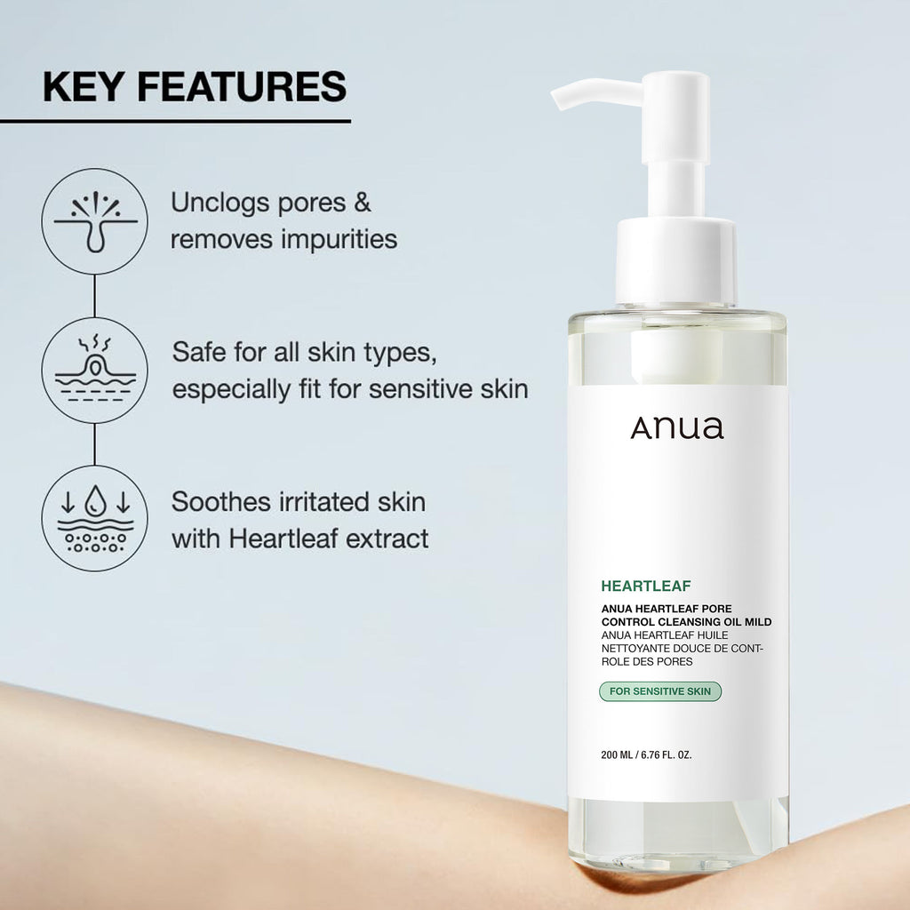 Heartleaf Pore Control Cleansing Oil Mild For Sensitive Skin, Melts Makeup & Sebum