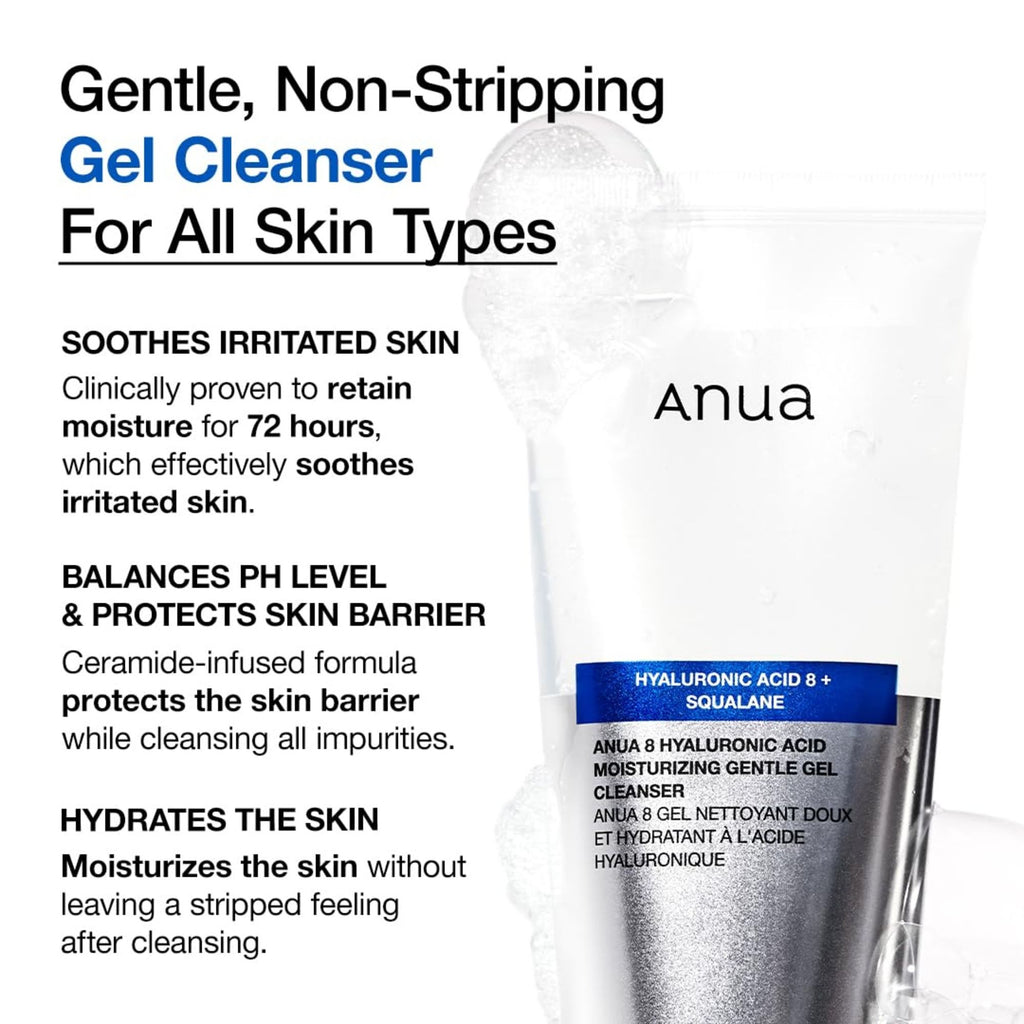 8 Hyaluronic Acid Moisturizing Gentle Gel Cleanser with Ceramides For Soft Skin, pH Balanced