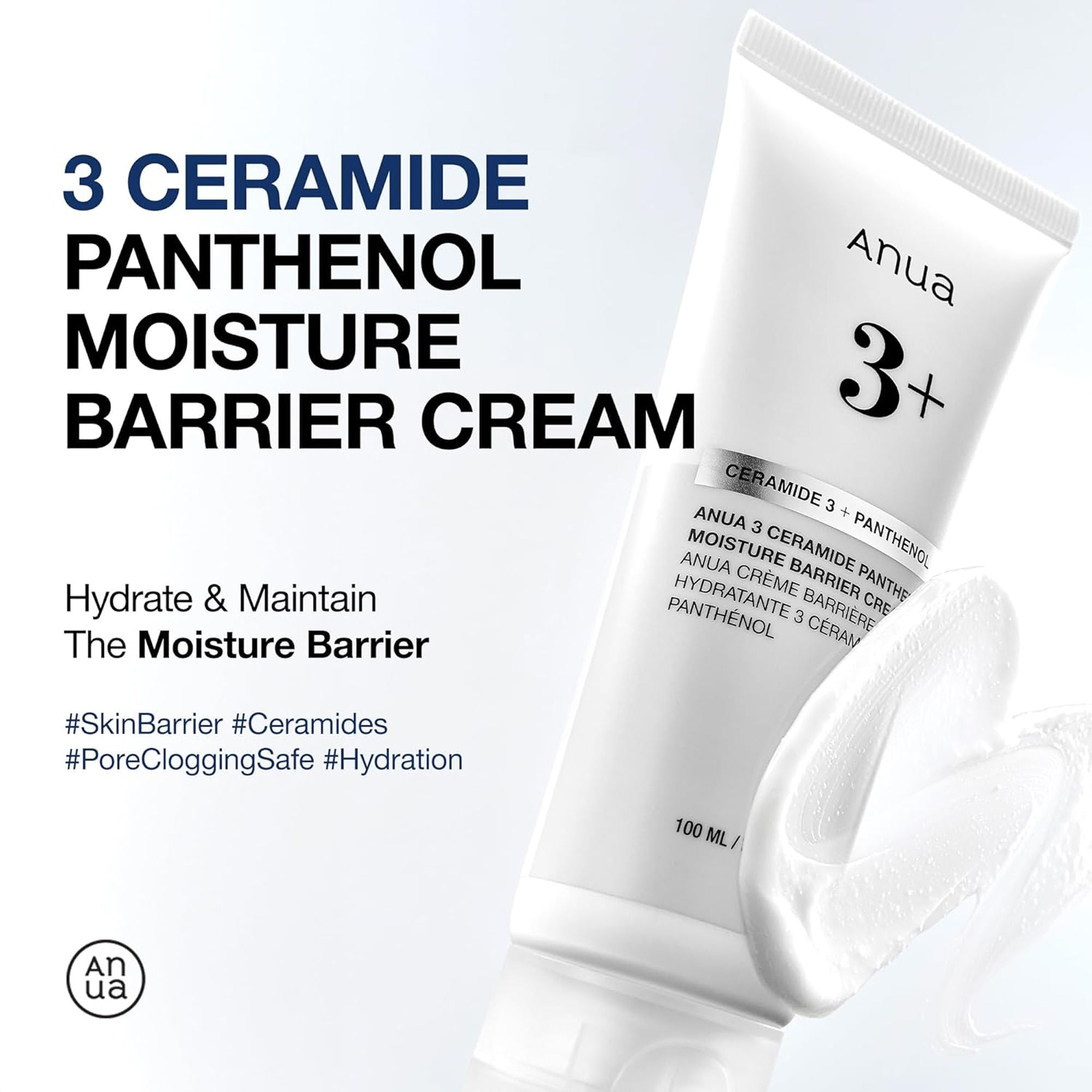 3 Ceramide Panthenol Moisture Barrier Cream with Hyaluronic Acid, Barrier Care & 48H Hydration