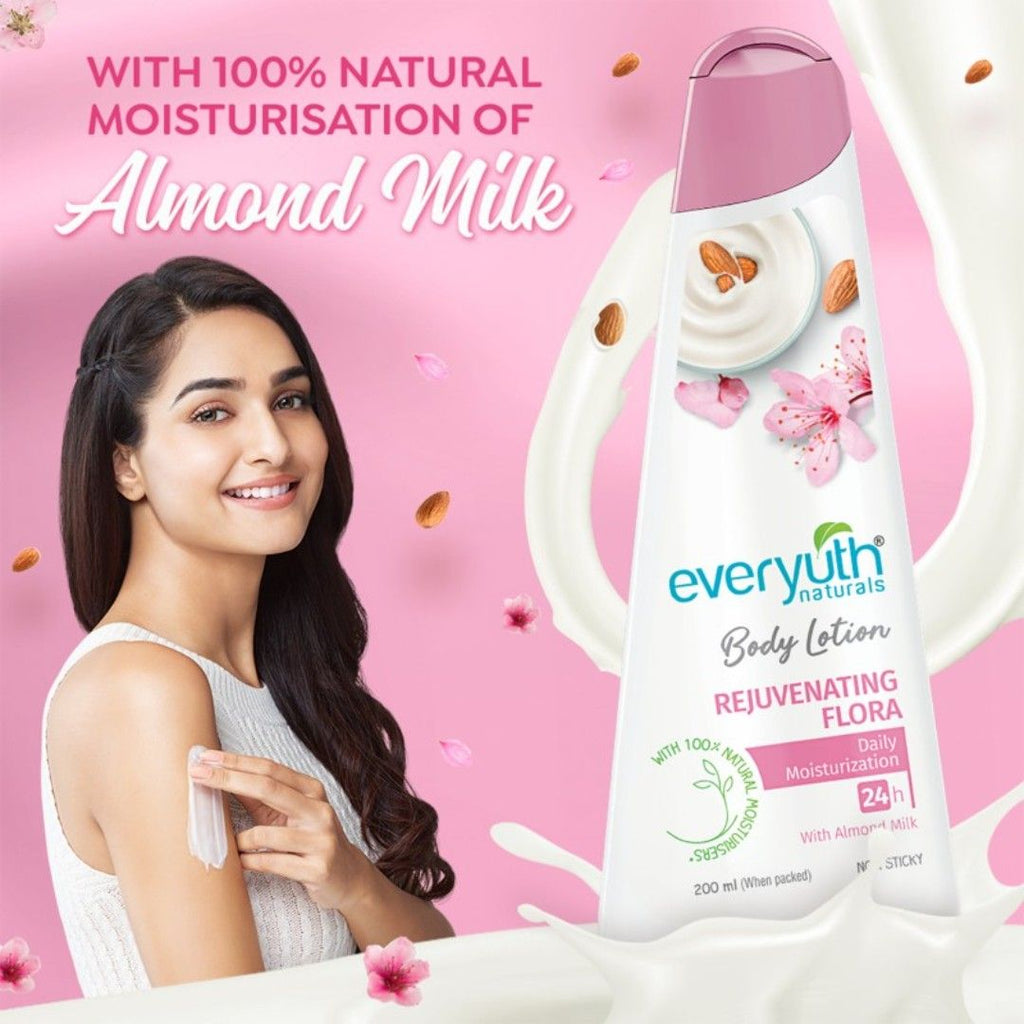 Body Lotion - Rejuvenating Flora with 100% Nautral Almond Milk, Non Sticky, Daily