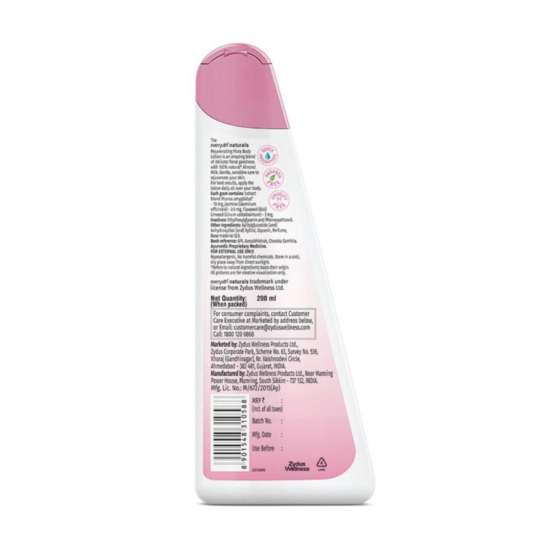 Body Lotion - Rejuvenating Flora with 100% Nautral Almond Milk, Non Sticky, Daily