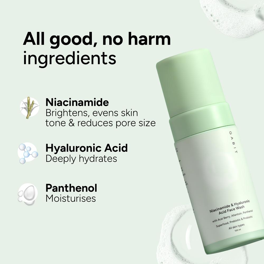 Niacinamide & Hyaluronic Acid Foaming Face Wash With Vitamin B5 For Glowing & Hydrated Skin