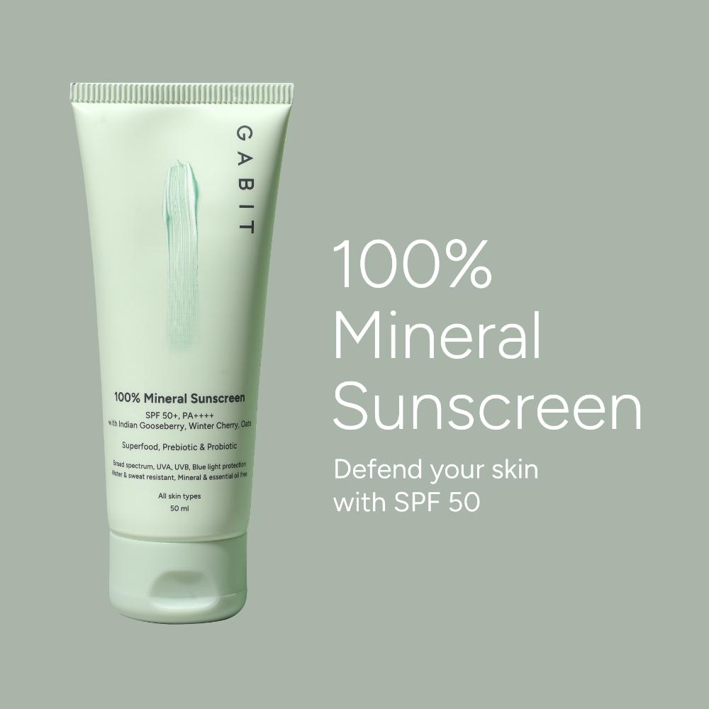 100% Mineral Sunscreen SPF 50 PA++++ With Vitamin E, No White Cast, Blue Light Protection