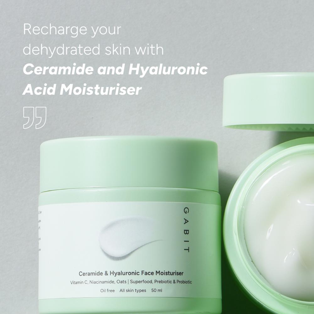 Ceramide & Hyaluronic Acid Face Moisturiser With Vitamin C & Oats to Hydrate, Brighten Skin