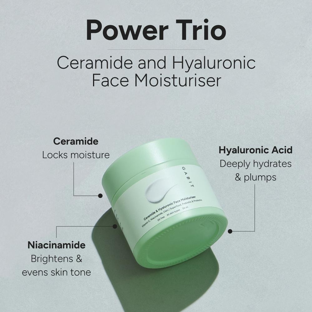 Ceramide & Hyaluronic Acid Face Moisturiser With Vitamin C & Oats to Hydrate, Brighten Skin