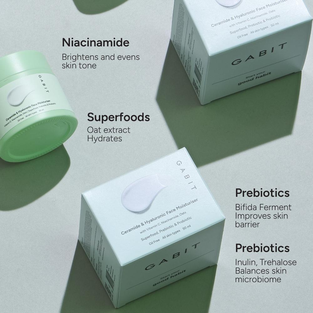 Ceramide & Hyaluronic Acid Face Moisturiser With Vitamin C & Oats to Hydrate, Brighten Skin