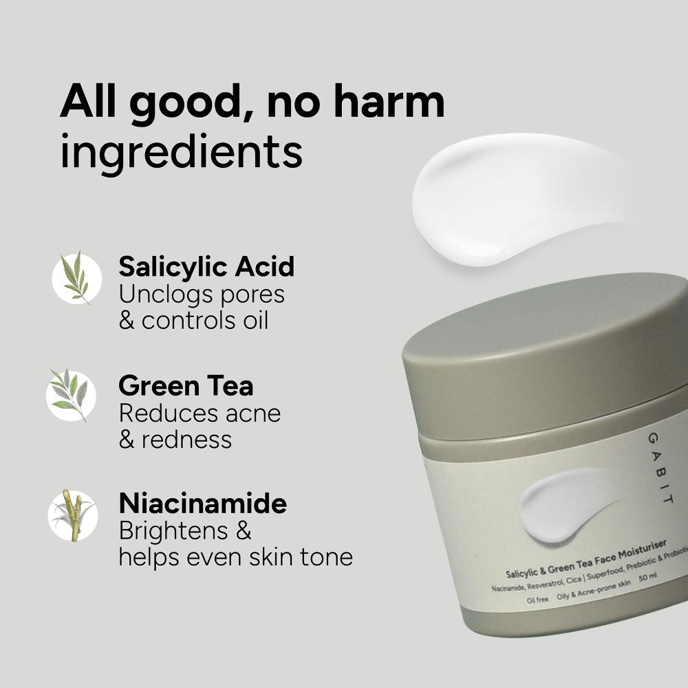 Salicylic Acid & Green Tea Face Moisturiser For Acne, Blackheads, Open Pores & Oily skin