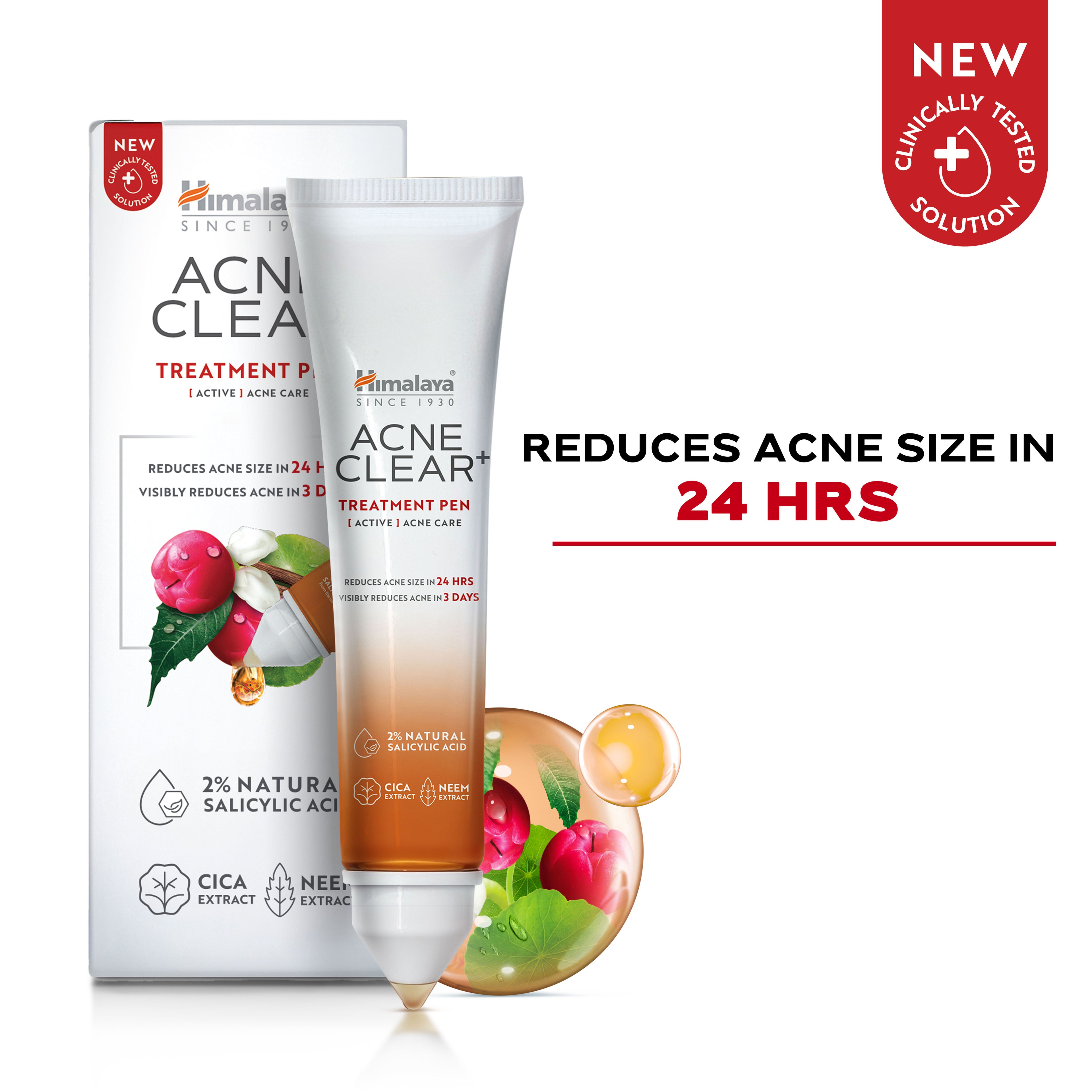 Acne Clear+ Spot Treatment Pen with 2% Natural Salicylic Acid Reducing Acne Size in 24 hrs