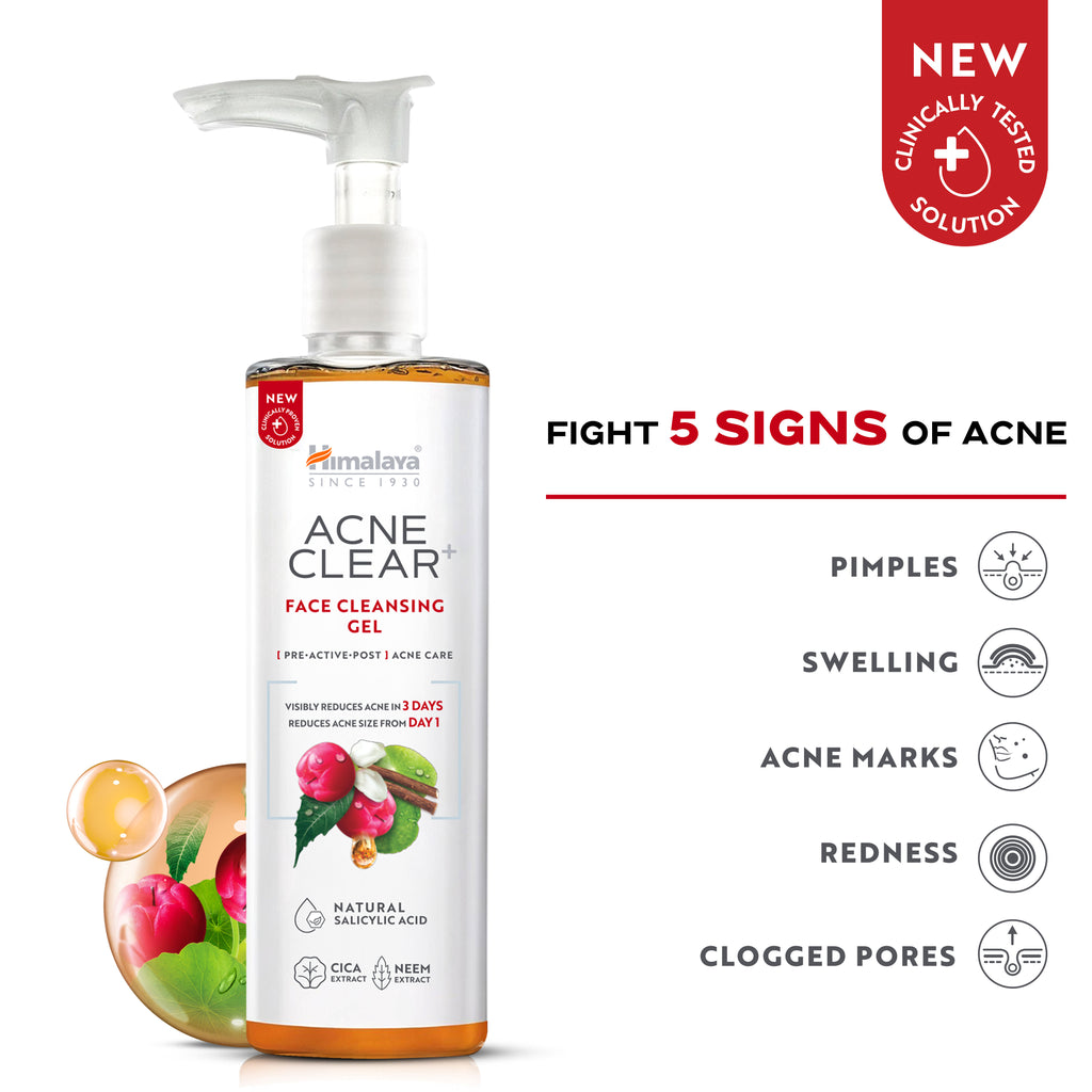 Acne Clear+ Face Cleansing Gel with Natural Salicylic Acid for Reducing Acne & Sebum