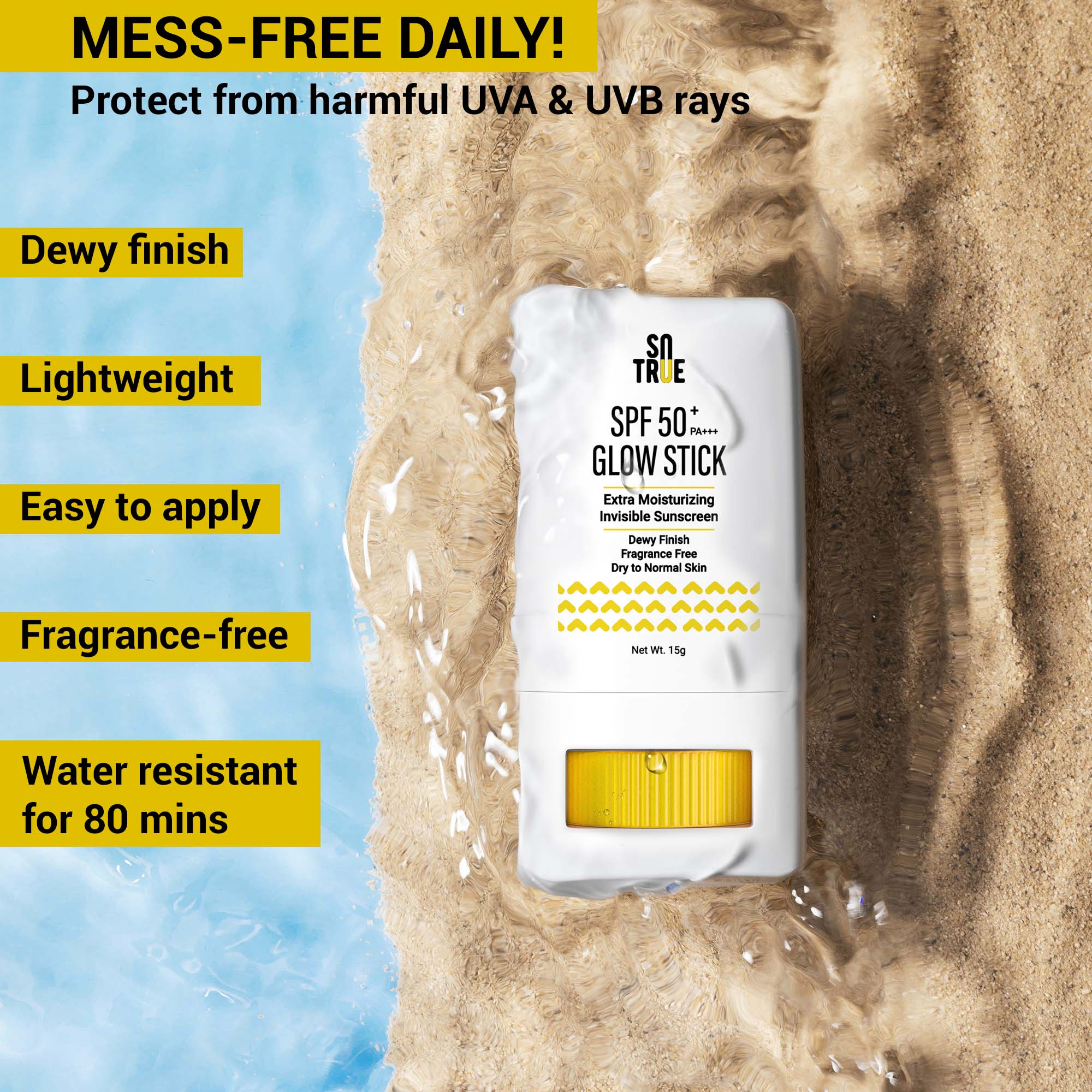 SPF 50+ Glow Stick Sunscreen For Invisible, Lightweight & Water Resistant