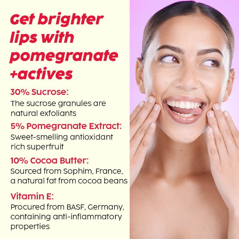 Pomegranate Lip Exfoliating Scrub For Dark, Dry & Chapped Lips, With Cocoa Butter & Vitamin E
