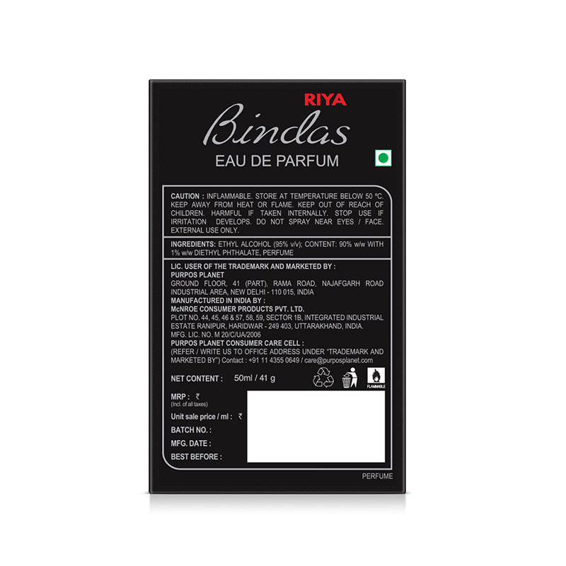 Bindas Black Perfume for Men Citrus Aromatic Woody Fragrance