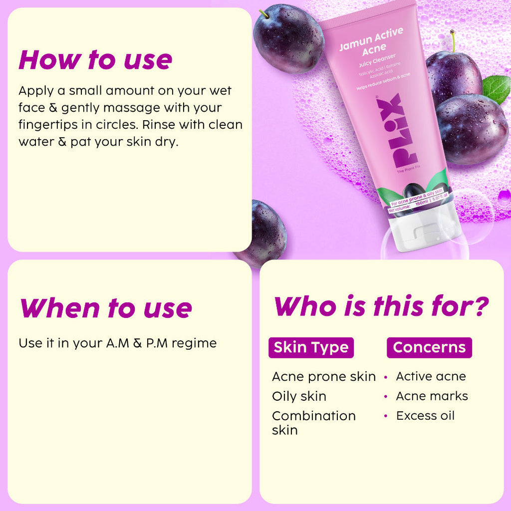 Jamun Active Acne Cleanser with Salicylic Acid Helps Reduce Acne for Daily Use