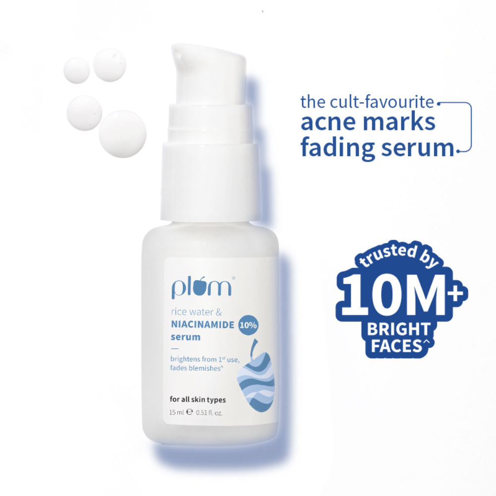 10% Niacinamide Brightening Face Serum with Rice Water, Fades Acne Marks, for Oily to Dry Skin - 15ml
