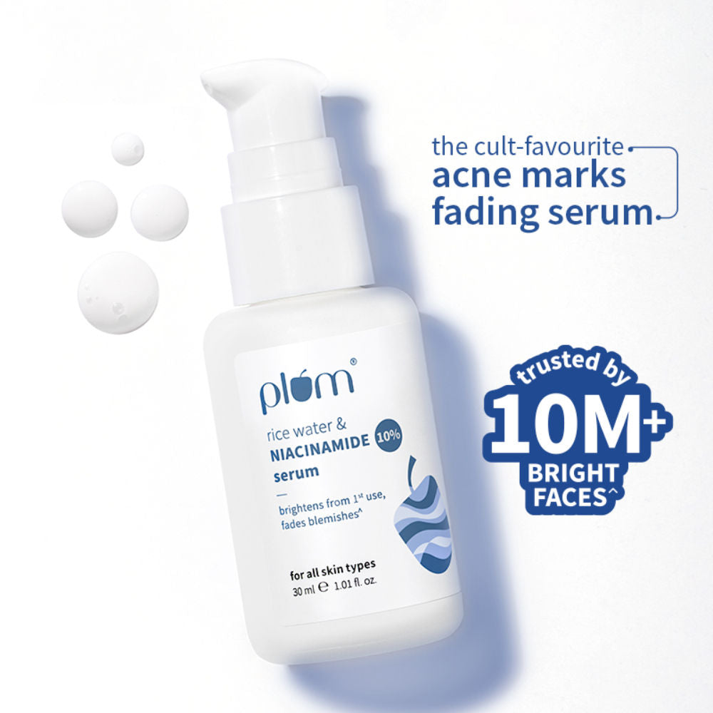 10% Niacinamide Brightening Face Serum with Rice Water, Fades Acne Marks, for Oily to Dry Skin