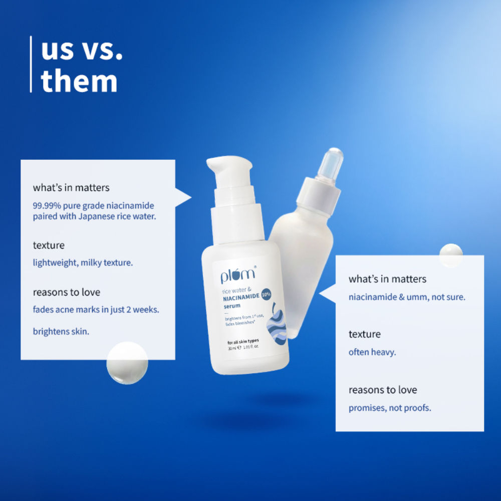 10% Niacinamide Brightening Face Serum with Rice Water, Fades Acne Marks, for Oily to Dry Skin