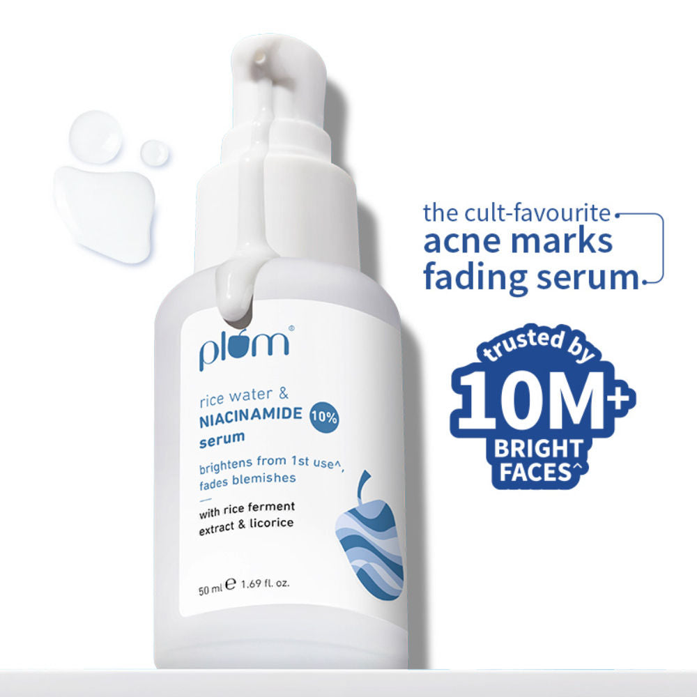 10% Niacinamide Brightening Face Serum with Rice Water, Fades Acne Marks, for Oily to Dry Skin - 50ml