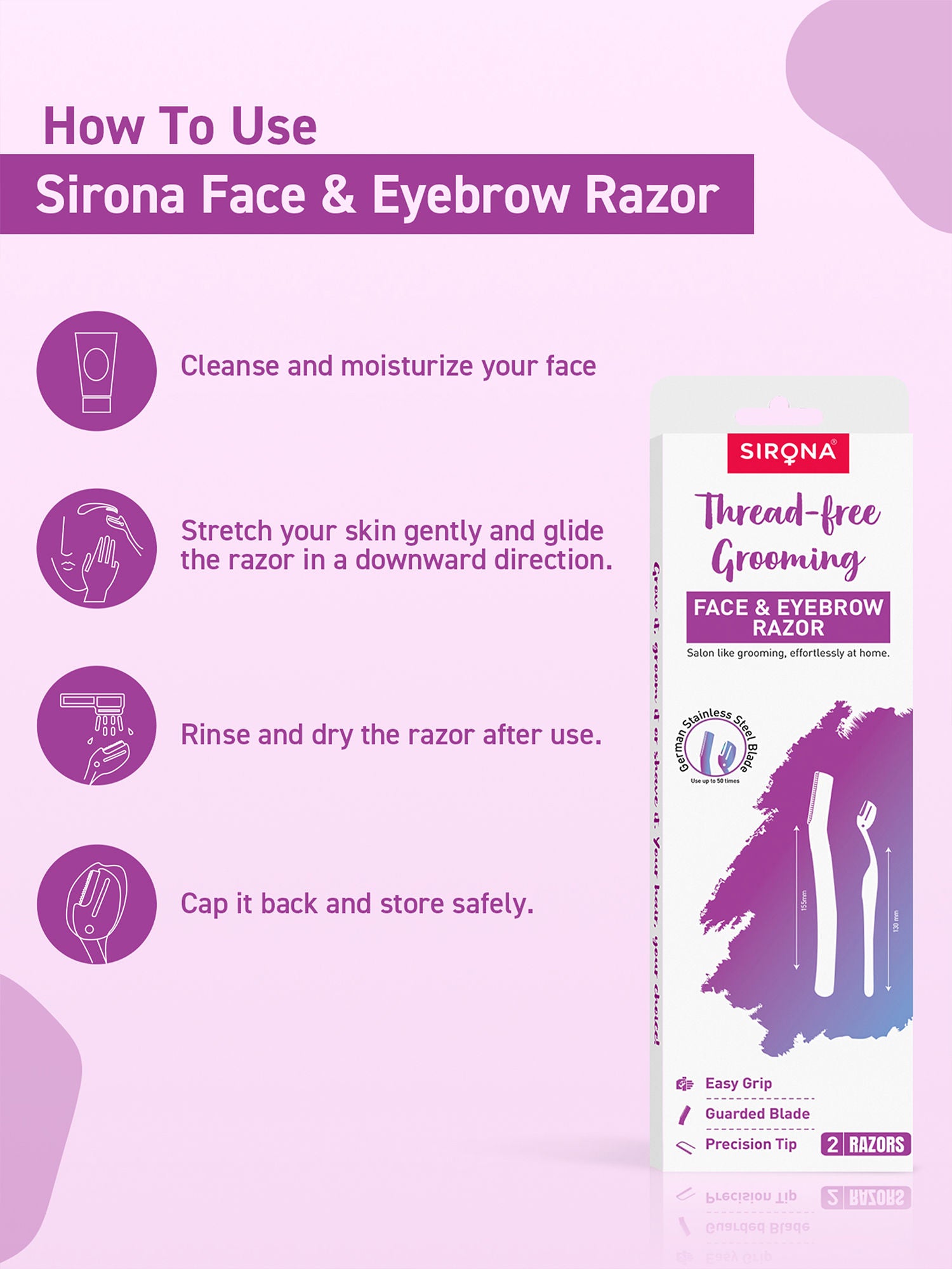 Reusable Facial Hair Removal Razor For Instant & Painfree, Salon-Smooth & Glowing Skin