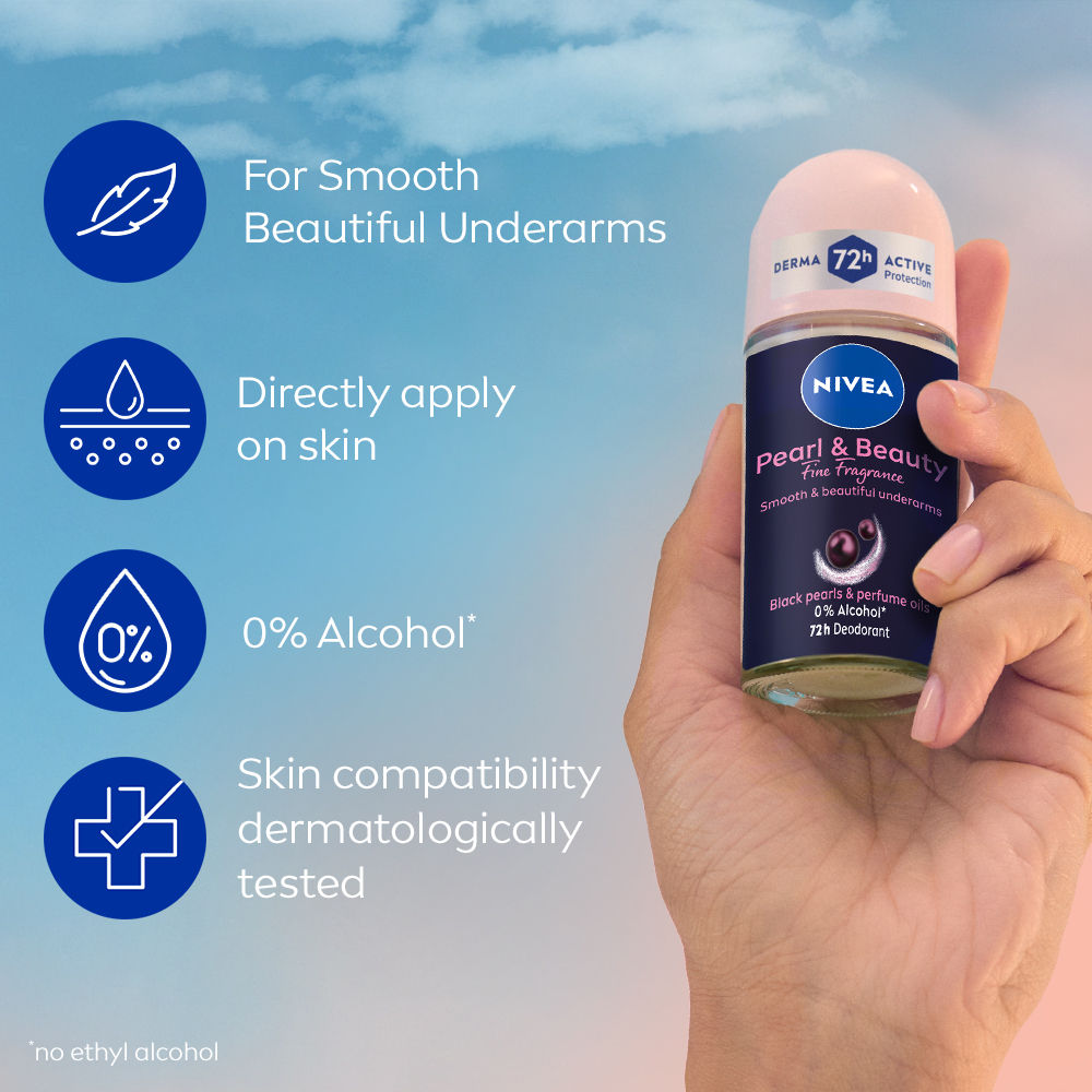 Pearl & Beauty Fine Fragrance Deo Roll For Women, 72H Odor Protection, 0% Alcohol