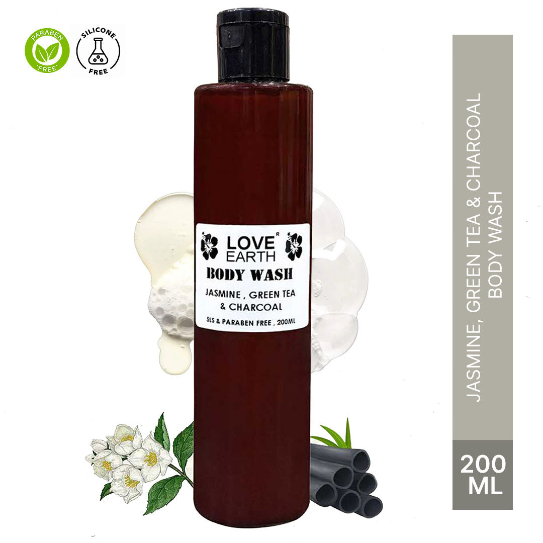 Body Wash Jasmine Green Tea and Charcoal with Aloe Vera & Tea Tree for Acne & Pimples