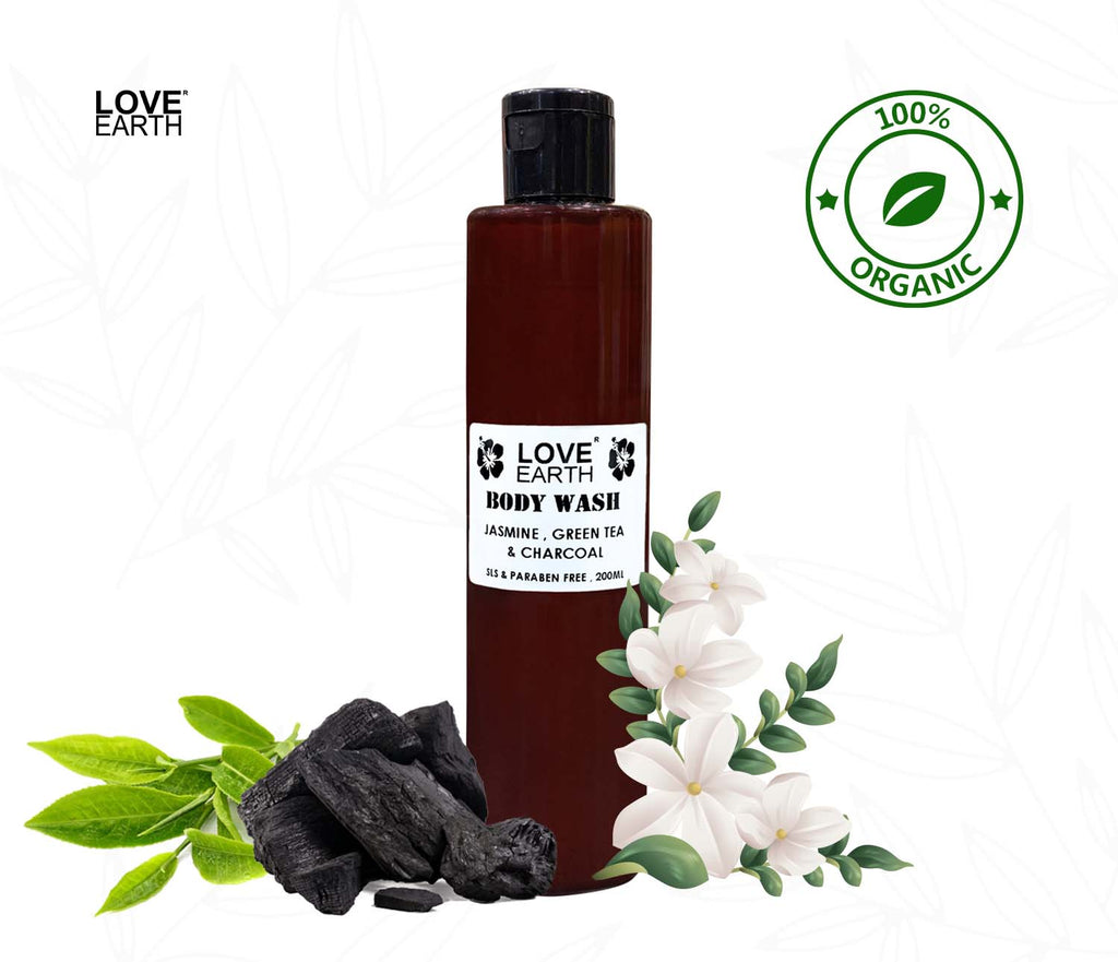 Body Wash Jasmine Green Tea and Charcoal with Aloe Vera & Tea Tree for Acne & Pimples