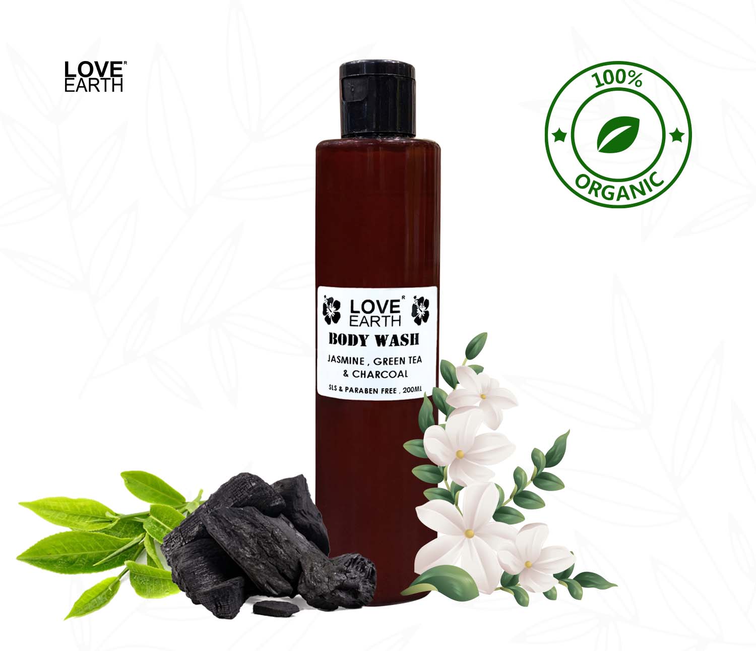 Body Wash Jasmine Green Tea and Charcoal with Aloe Vera & Tea Tree for Acne & Pimples