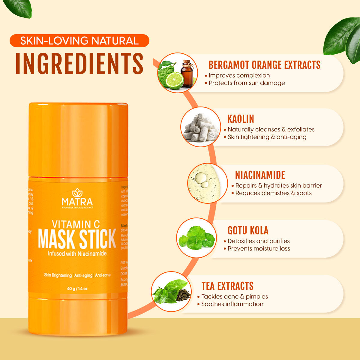 Vitamin C Face Mask Stick Infused With Niacinamide For Anti-Aging,Skin Brightening & Anti-Acne