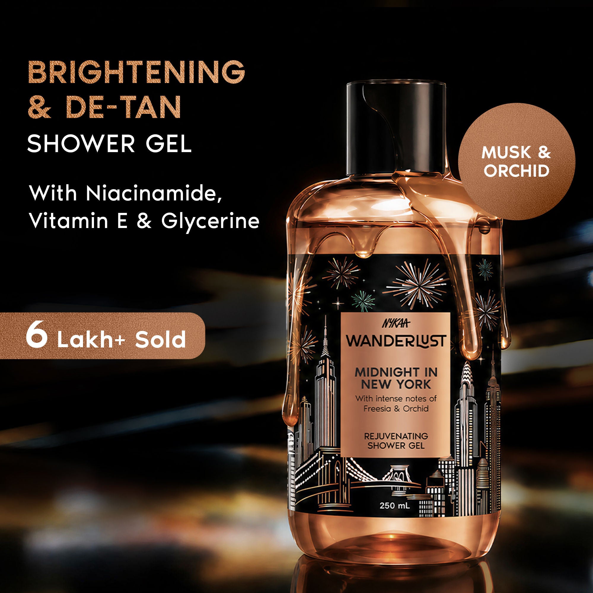 Midnight in New York Hydrating Body Wash Niacinamide Vit E Musk Orchid Caramel Lily