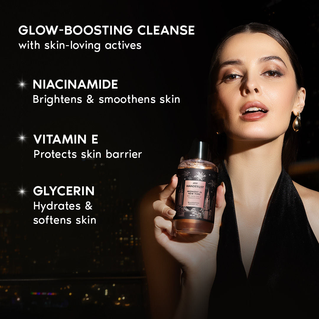Midnight in New York Hydrating Body Wash Niacinamide Vit E Musk Orchid Caramel Lily