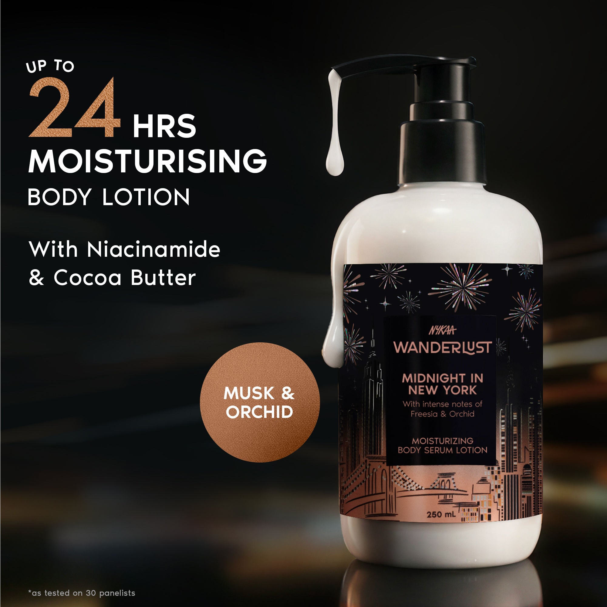 Midnight in New York Moisturising Brightening Body Lotion Niacinamide Vit E Orchid